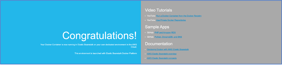 Congratulations screen after application deployed