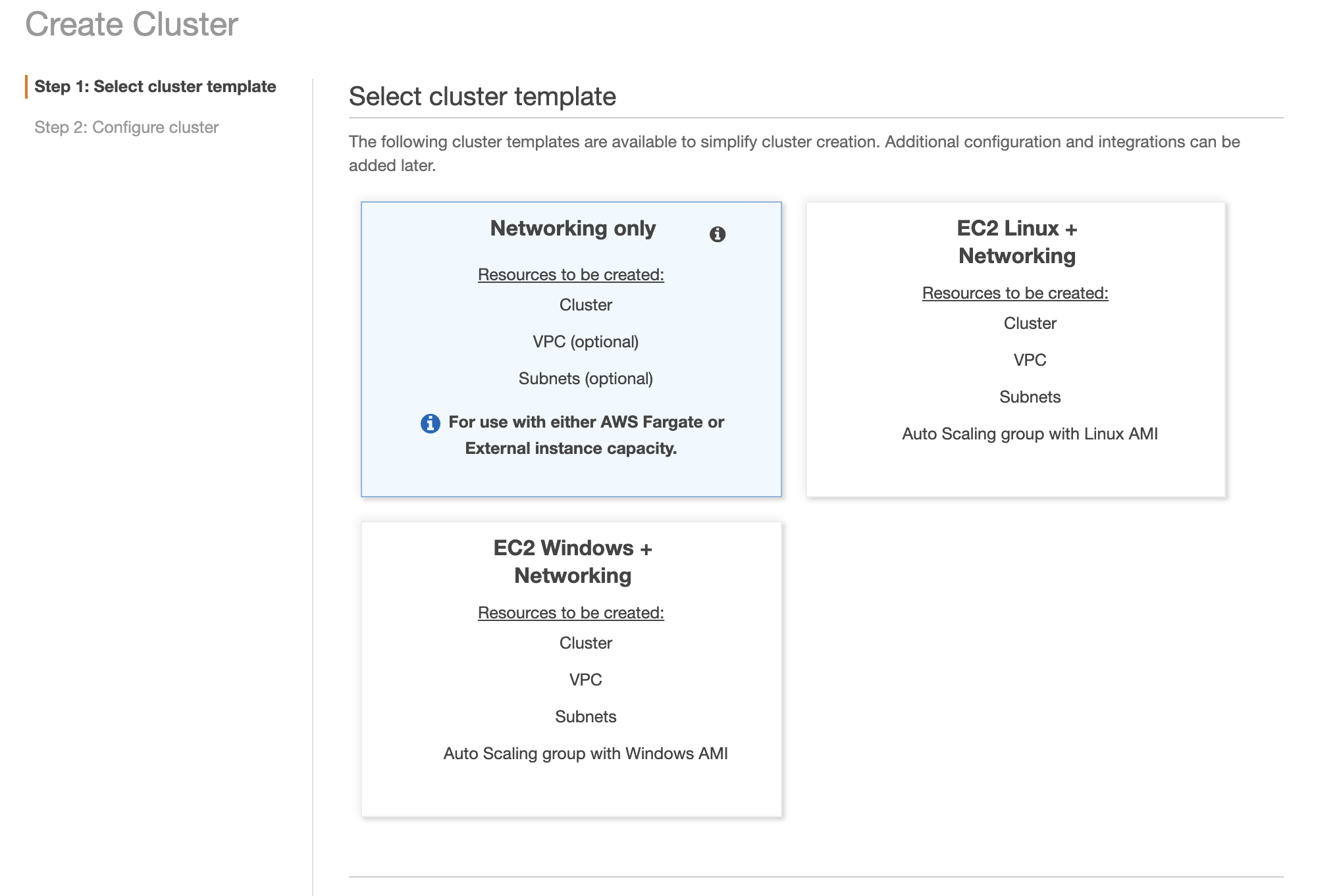 Amazon ECS Create Cluster