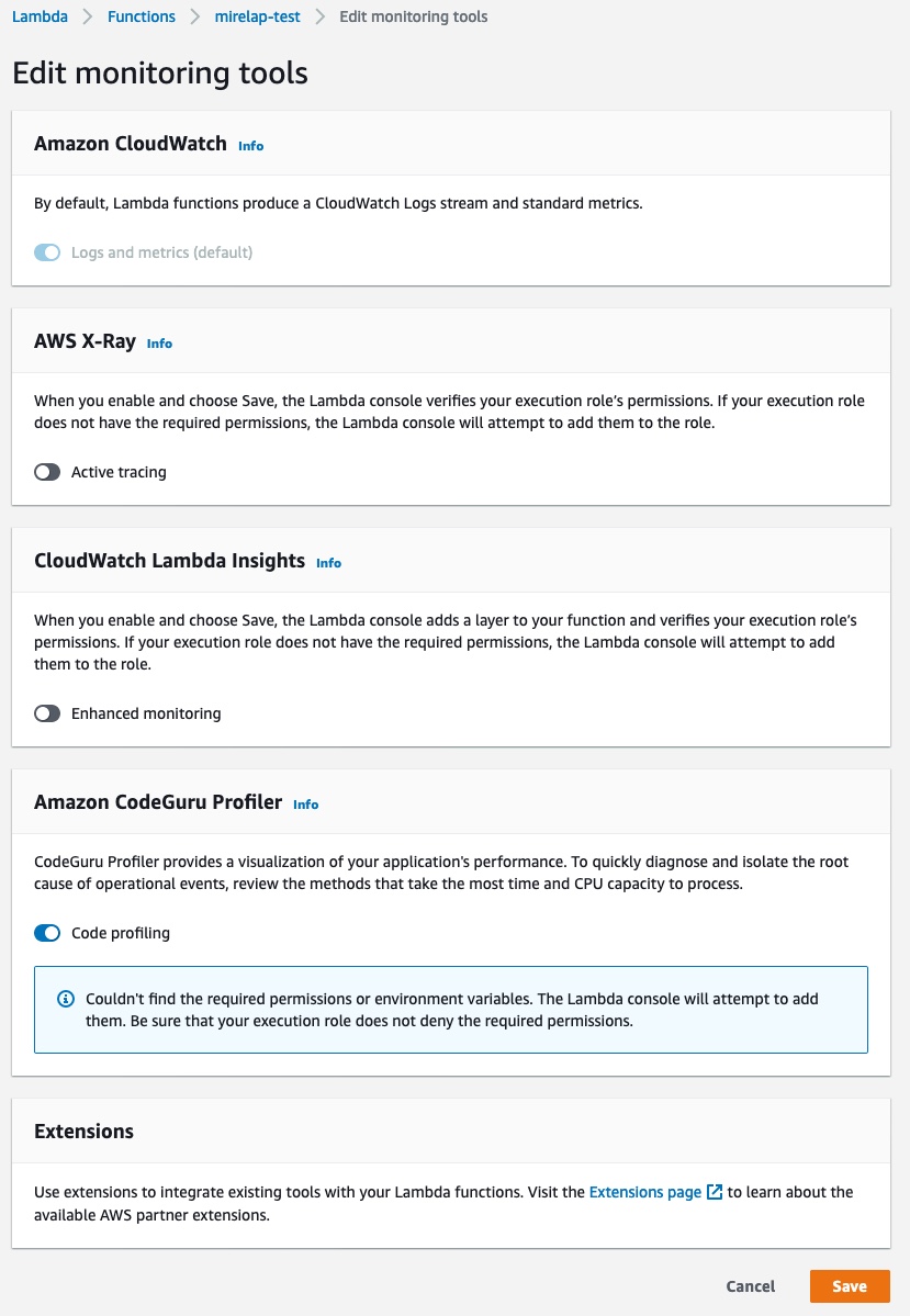 This image shows how to turn on CodeGuru Profiler