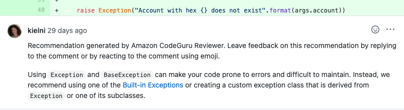 CodeGuru exception handling correction