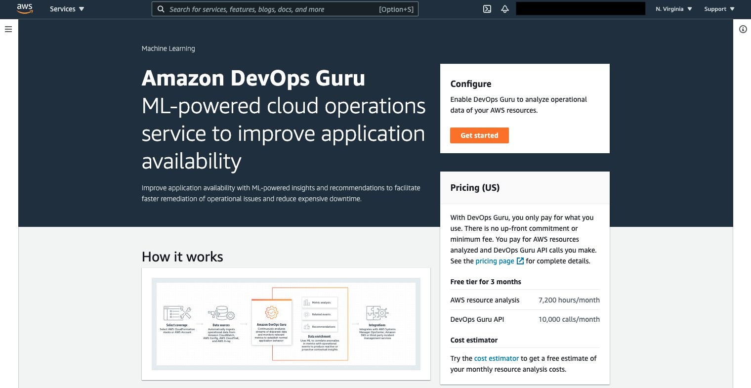 The Amazon DevOps Guru service via the AWS Console.