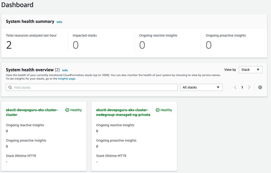 The completed analysis by DevOps guru of the two AWS Cloudformation stacks indicating a healthy status for both.