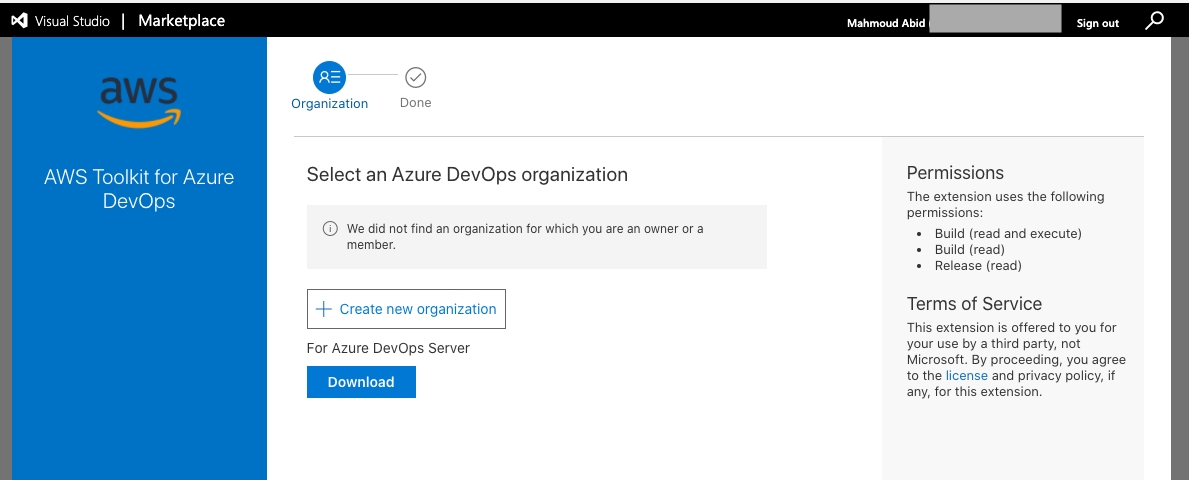 AWS Toolkit for Azure DevOps in the Visual Studio Marketplace