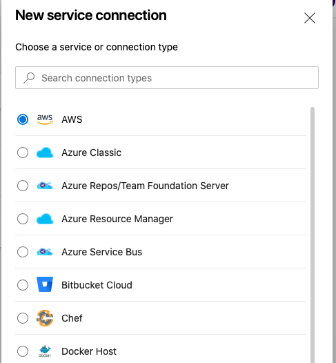 A new Service Connection of type “AWS” will appear after installing the extension