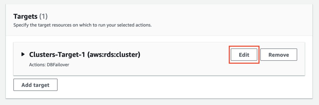 Under Targets section, the edit button for Clusters-Target-1 is highlighted. 