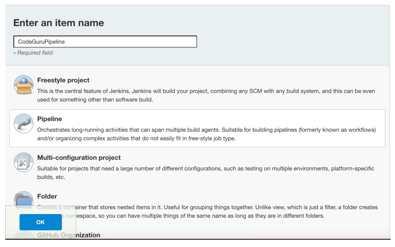 Figure 2: Creating a new Jenkins pipeline