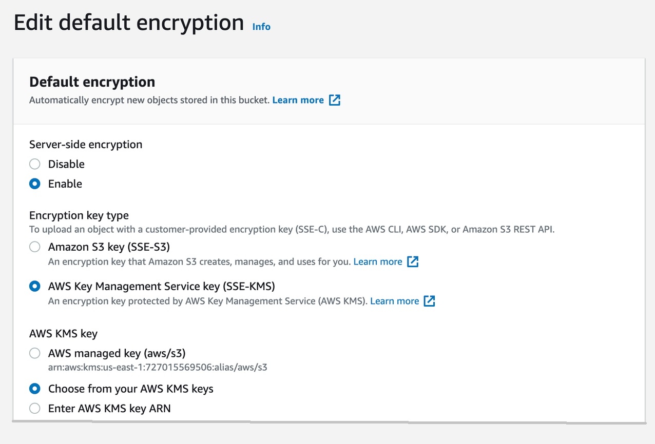 Figure 9: S3 bucket encryption settings