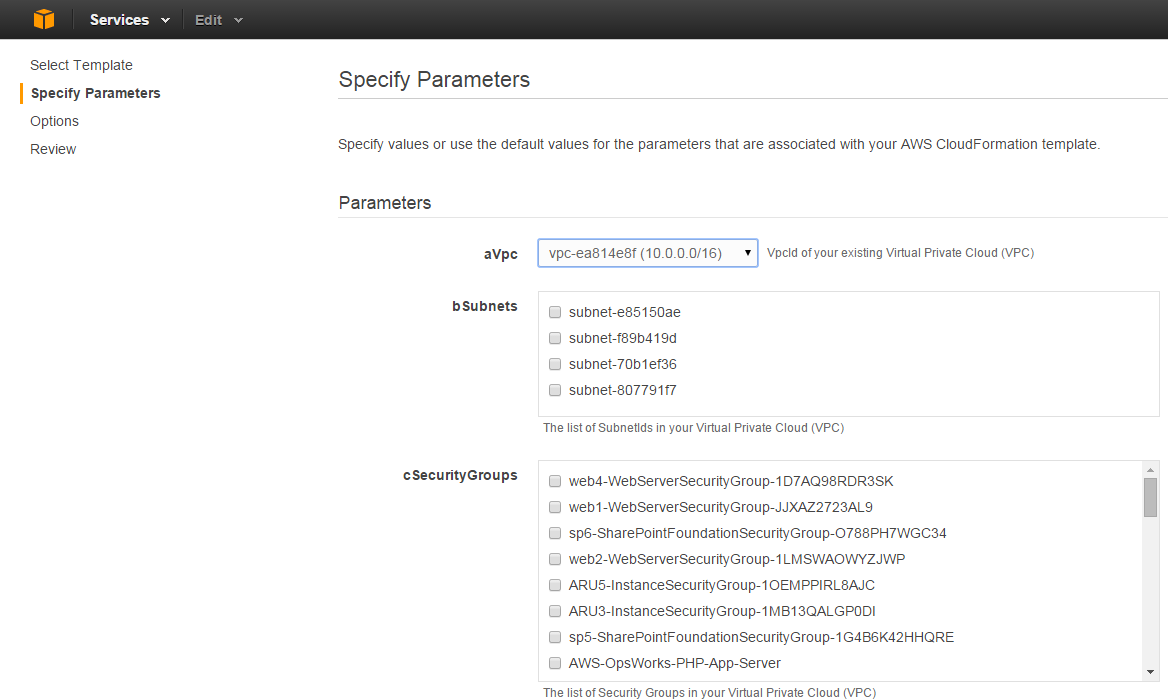 CloudFormation - Specify Parameters with Parameter Types