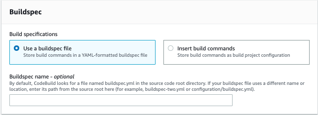 Choose the buildspec.