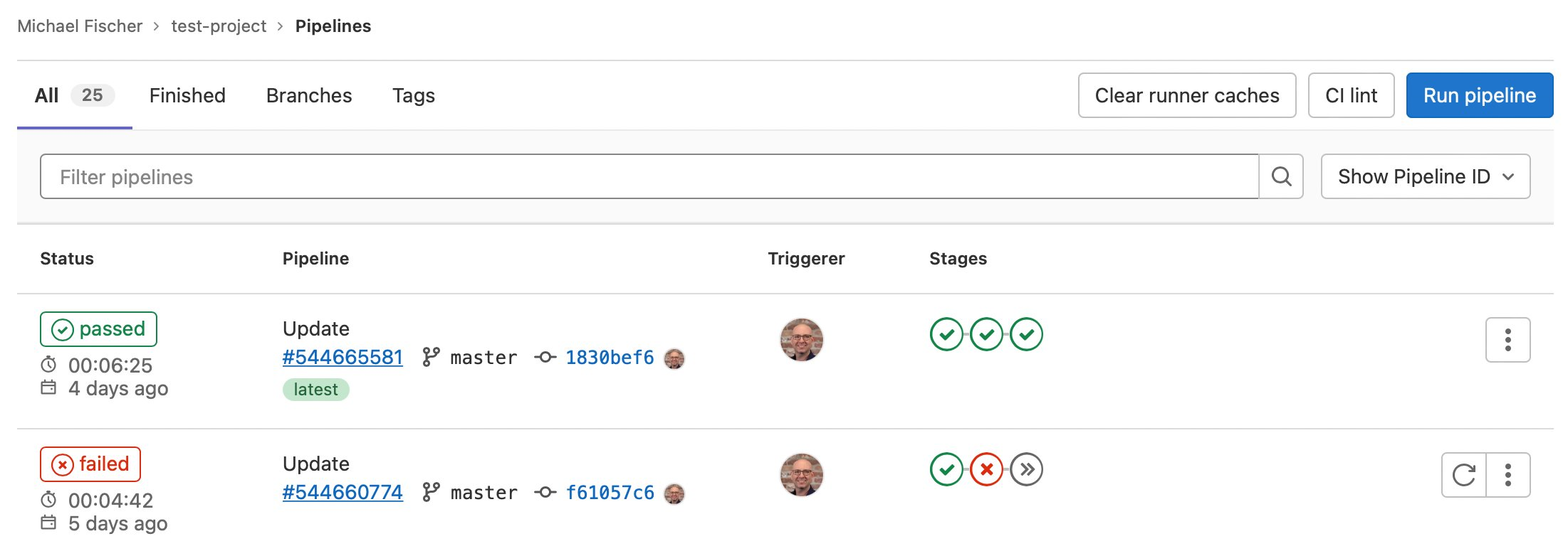 Figure 4. GitLab sample pipeline executions