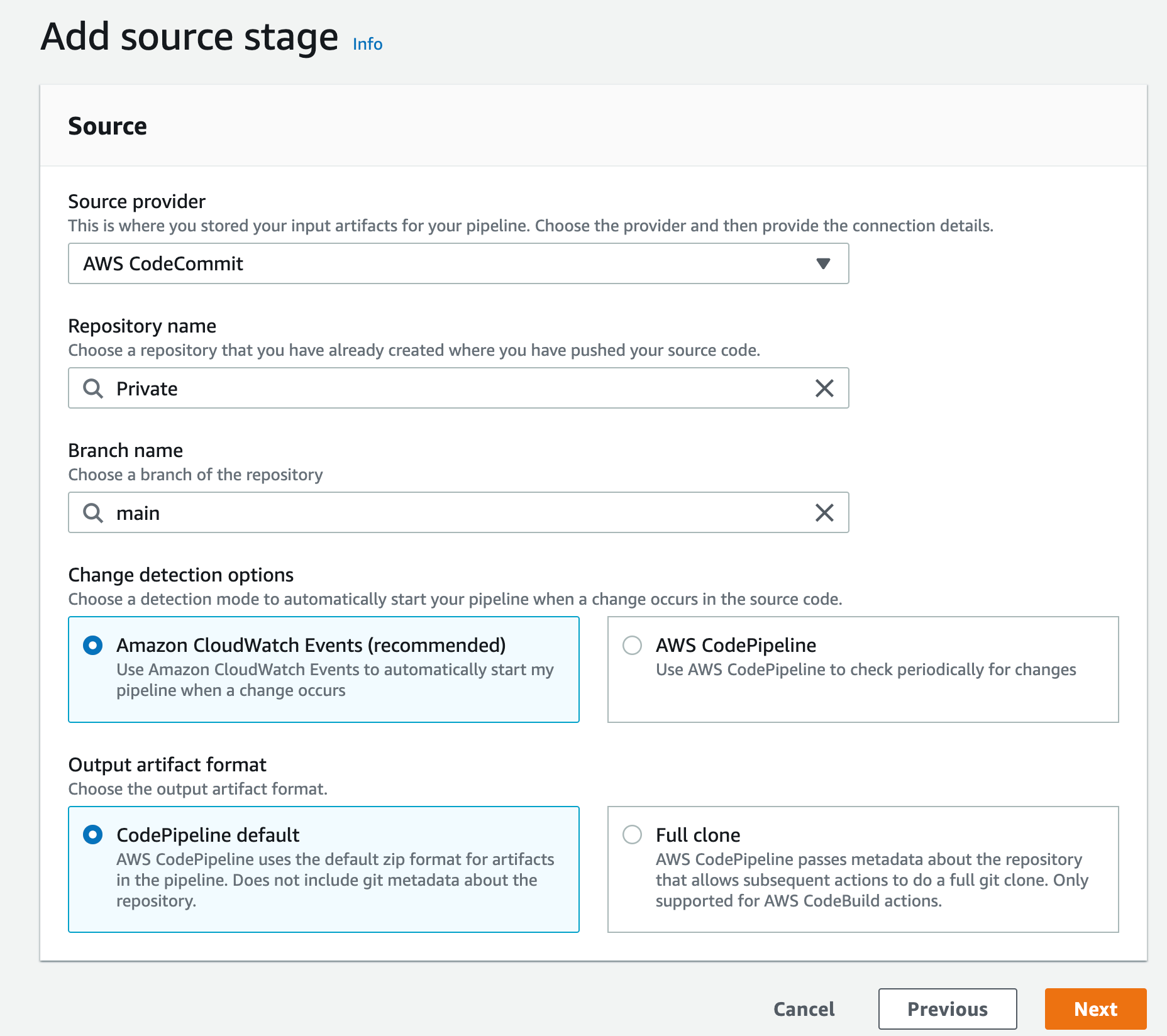 Figure 11. Screenshot: Create pipeline add source stage.