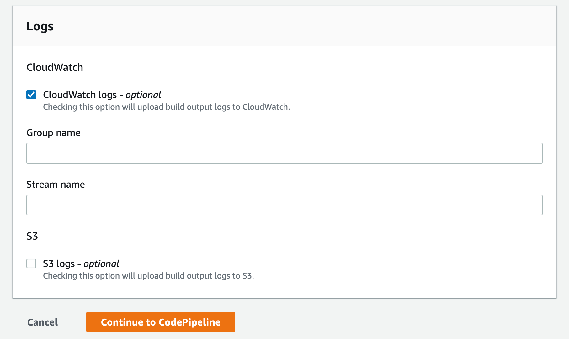 Figure 17. Screenshot: Create pipeline create build project logs window.