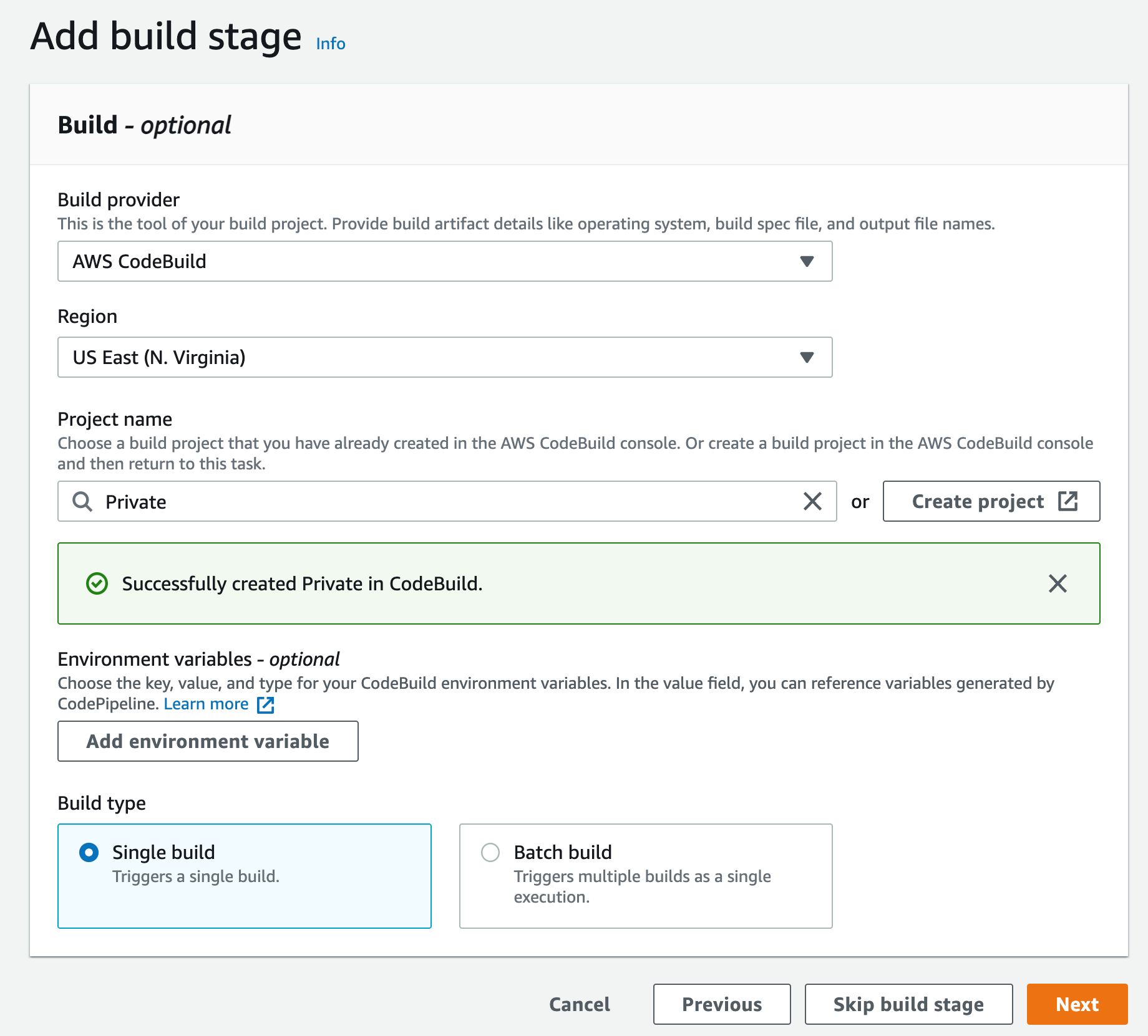 Figure 18. Screenshot: Create pipeline add build stage window.