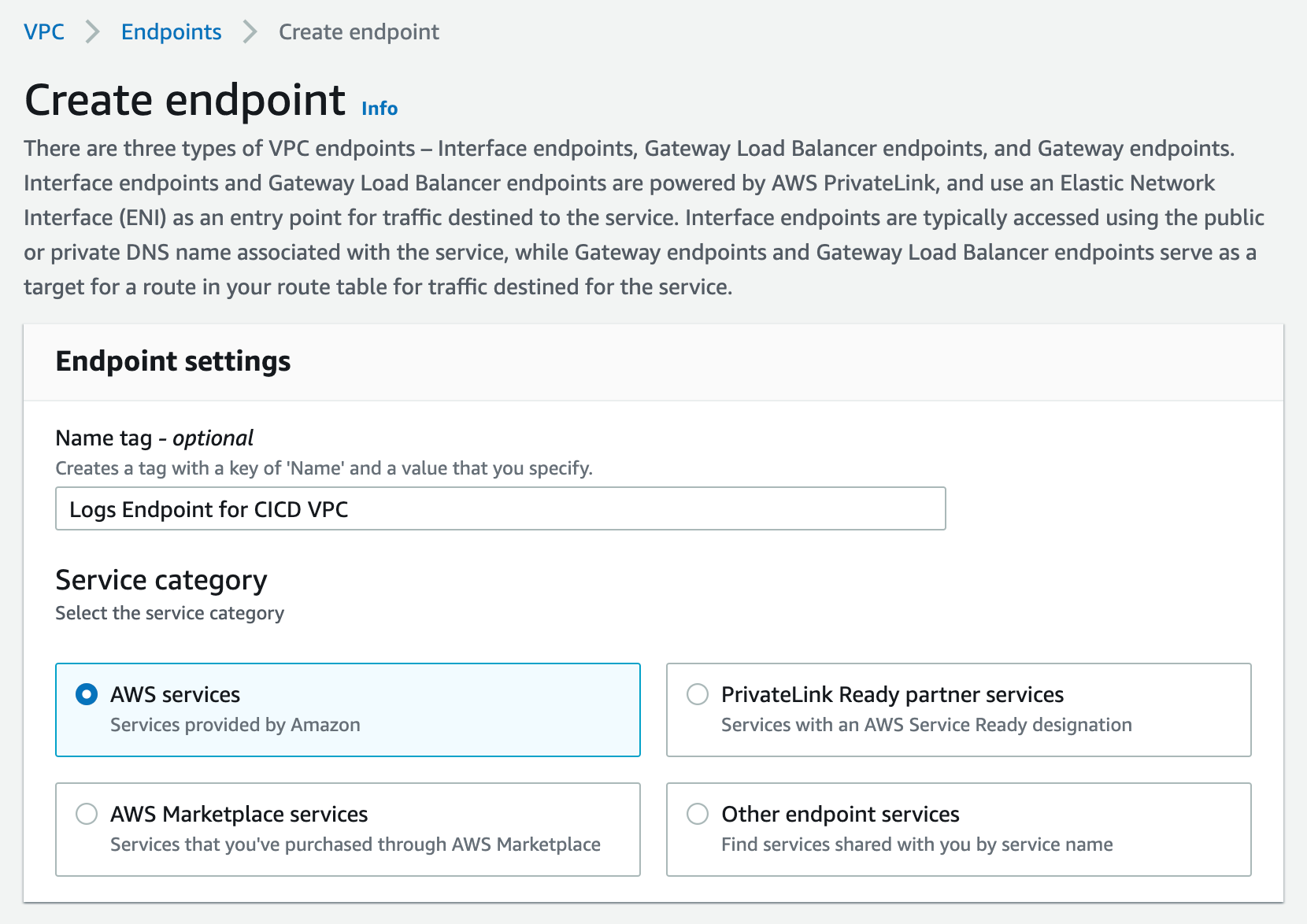 Figure 23. Screenshot: Create endpoint page.