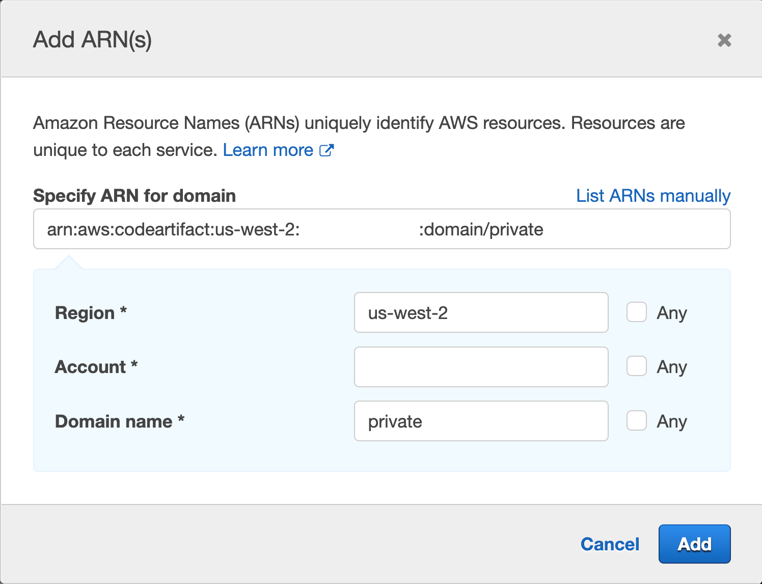 Figure 43. Screenshot: Add ARN page.