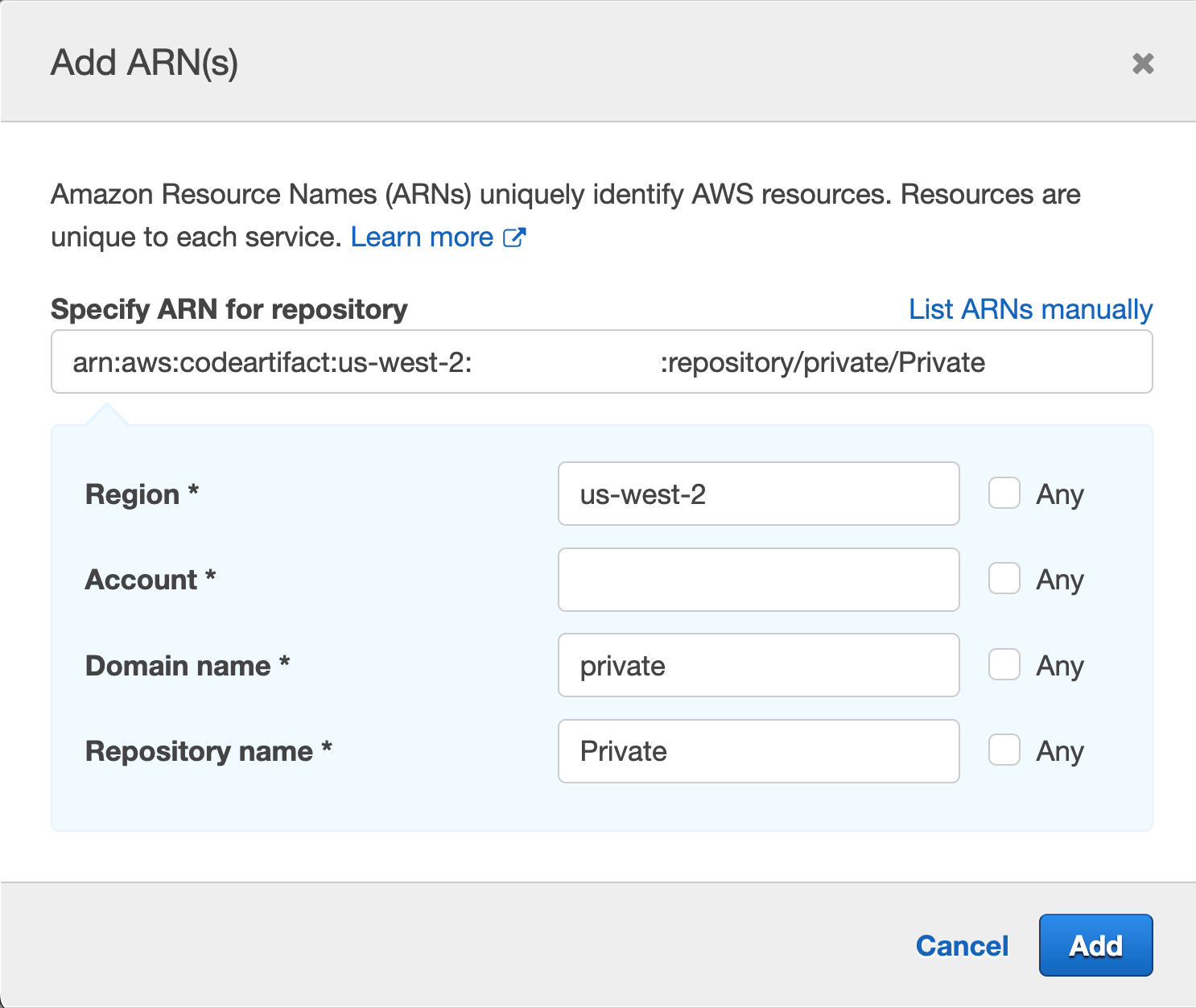 Figure 44. Screenshot: add ARN page.