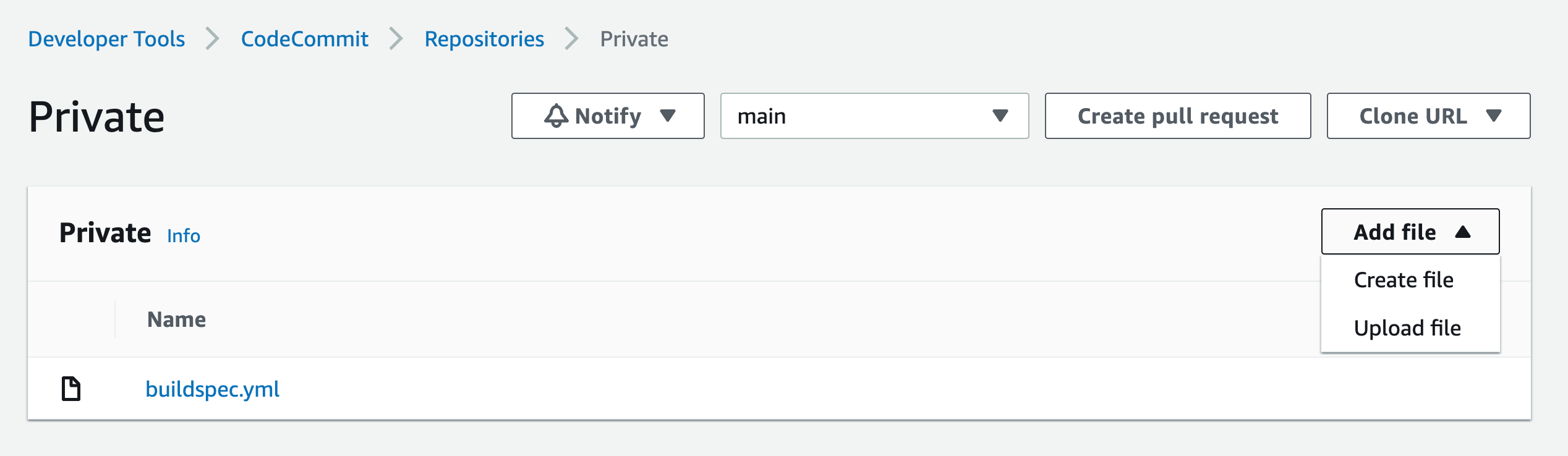 Figure 45. Screenshot: CodeCommit repo.