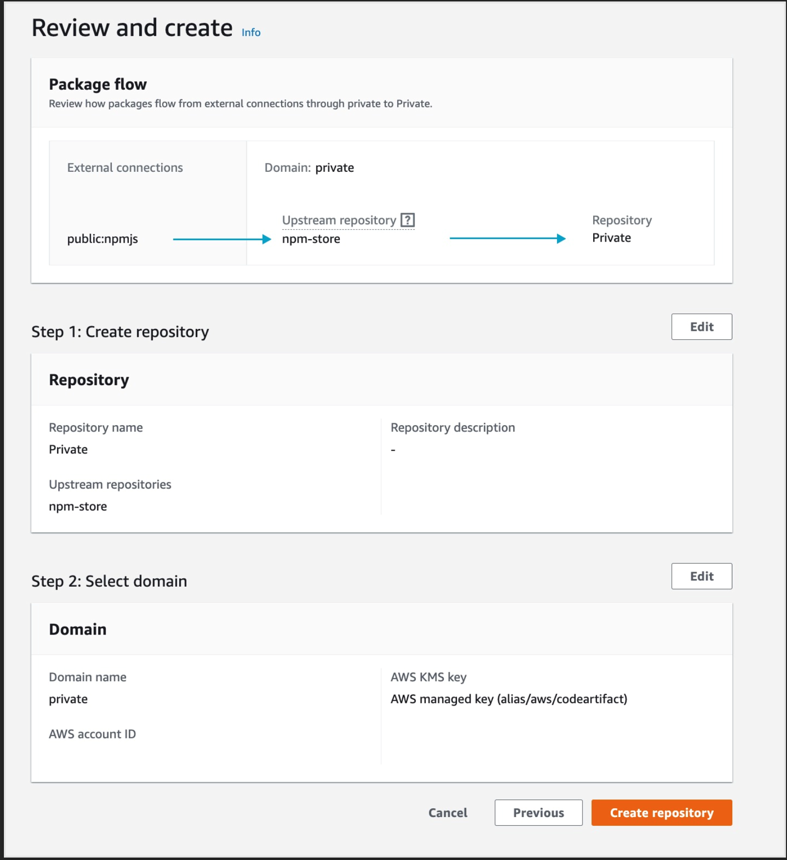 Figure 8. Screenshot: Create repository review page.