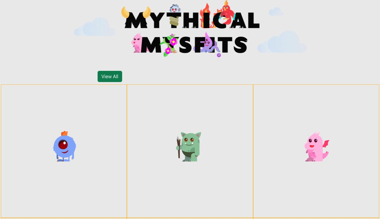 The Mythical Mysfits user interface showing header and three Mysfits