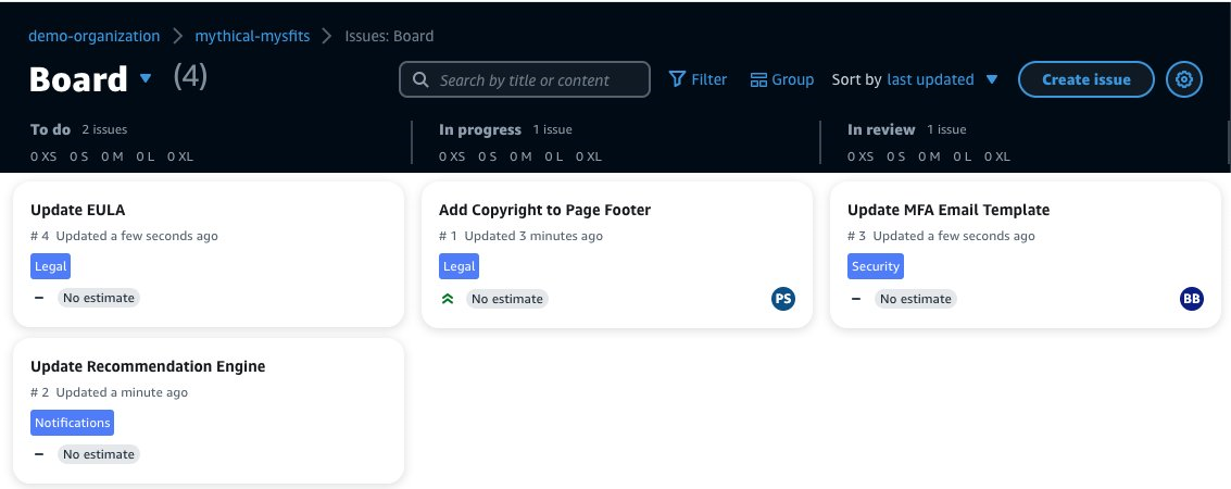 Kanban board showing to do, in progress and in review columns