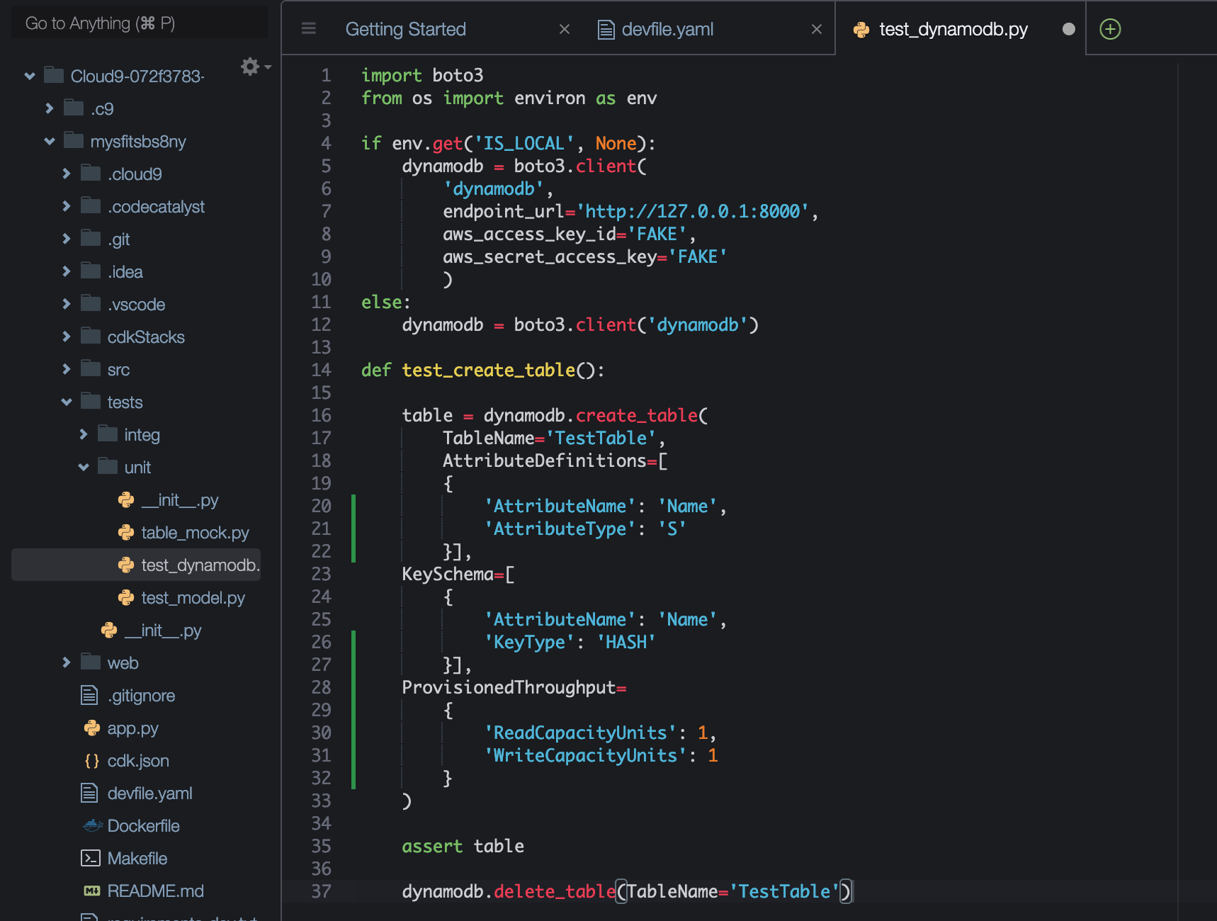 Python unit test with local code added