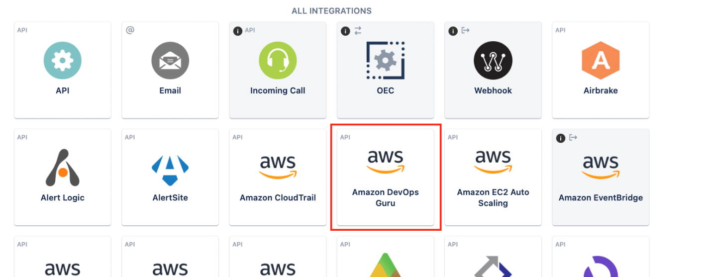 Figure 3: Integration option for DevOps Guru