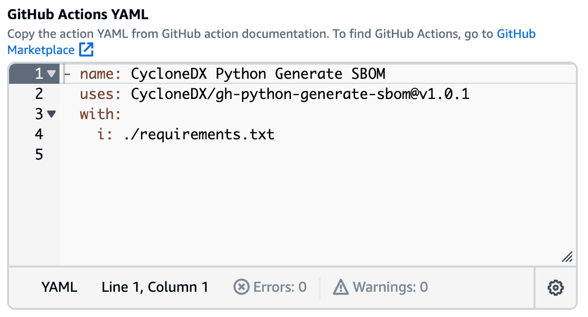 GitHub Action YAML configuration