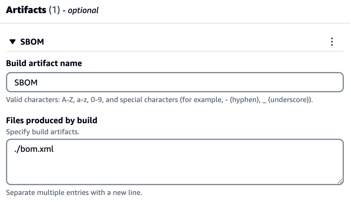 Artifact configuration with the path to bom.xml