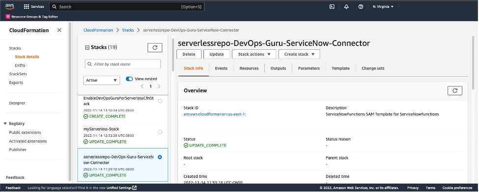 AWS CloudFormation console with Delete option to clean up the deployed stack.