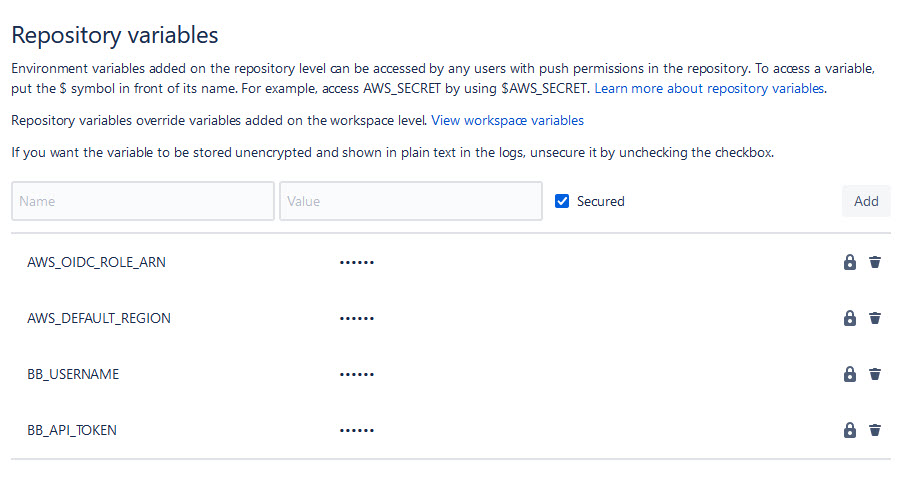 Create repository variables