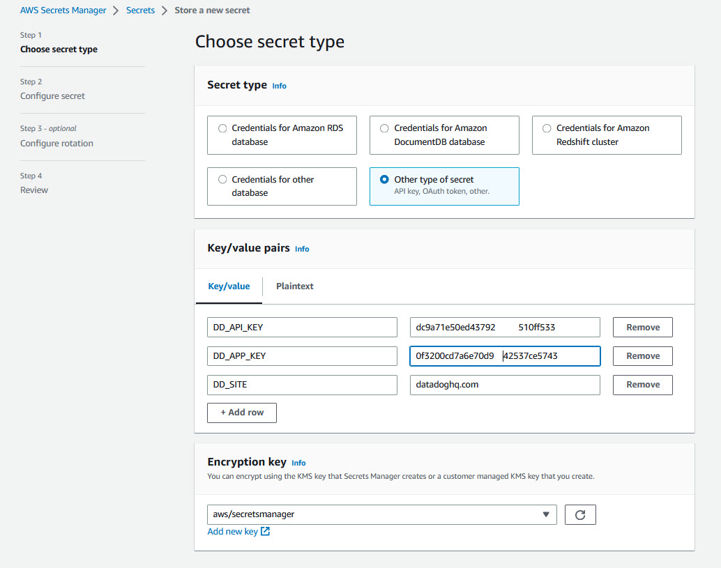 Figure 3: Create new secret in Secret Manager.