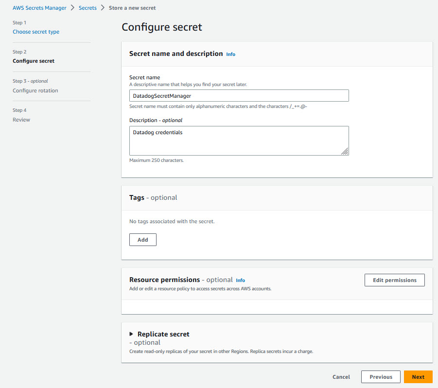 Figure 4: Configure secret in Secret Manager.