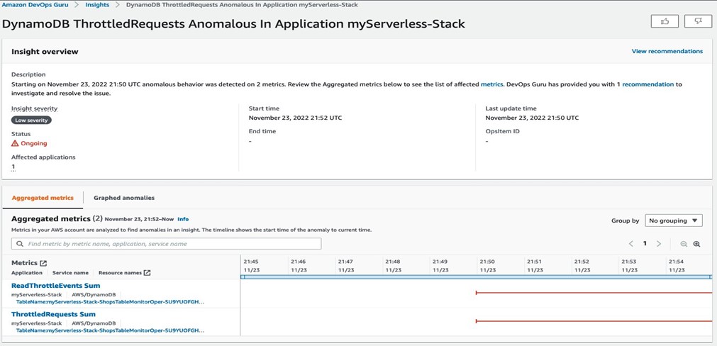  Figure 7: DevOps Guru insight for DynamoDB