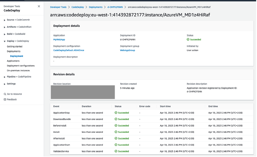 Image showing deployment events on instance