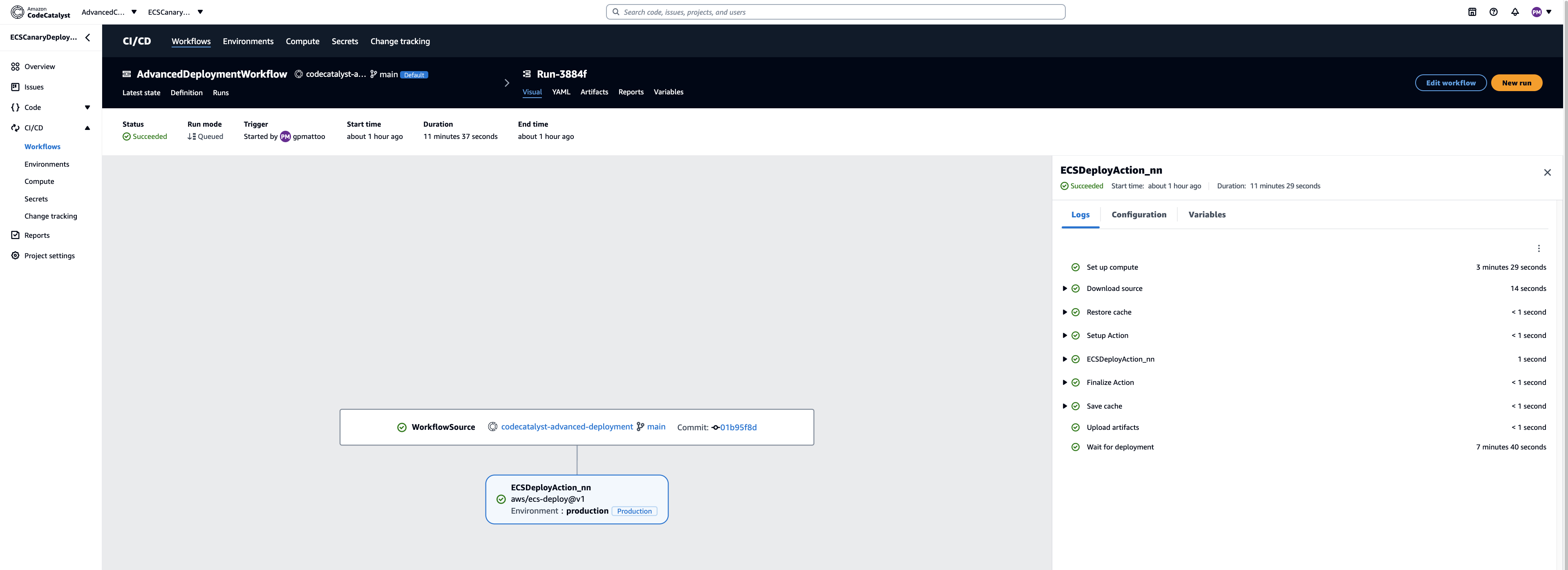 Progres Blue/Green Deployment pada Amazon CodeCatalyst