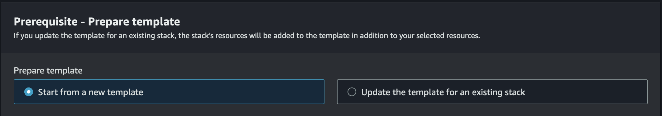 Create template section with "Start from a new template" selected