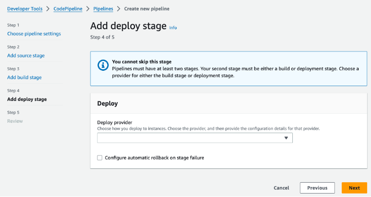 Enable automatic rollback feature on pipeline creation