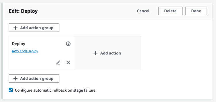 Enable automatic rollback feature on an existing pipeline