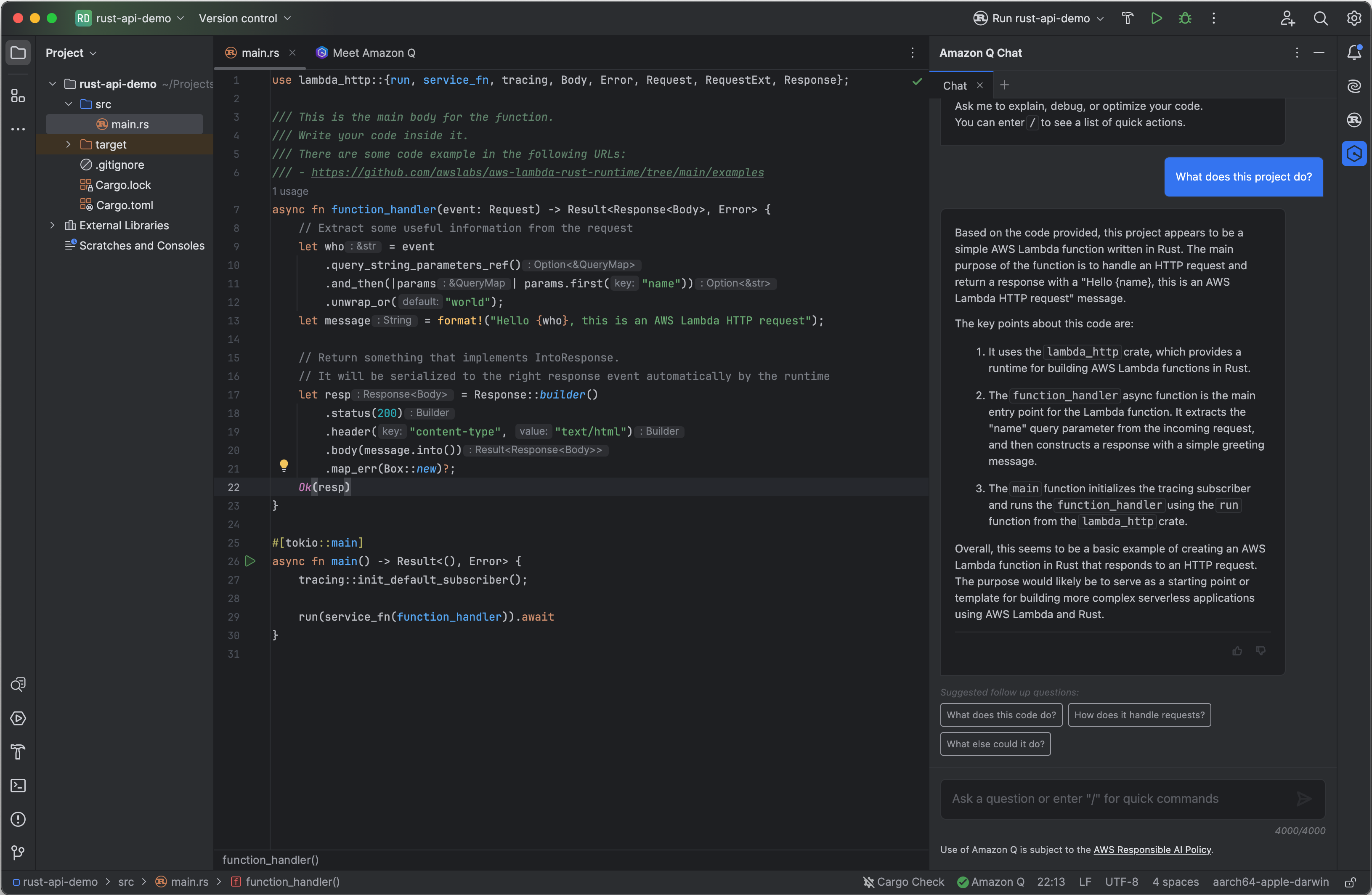 JetBrains RustRover with Amazon Q Developer