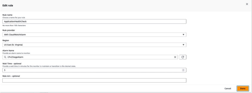 AWS CodePipeline condition rule using Amazon CloudWatch