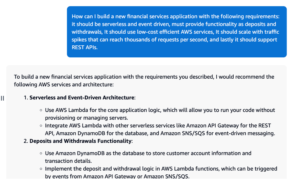 Response from Amazon Q for architecture