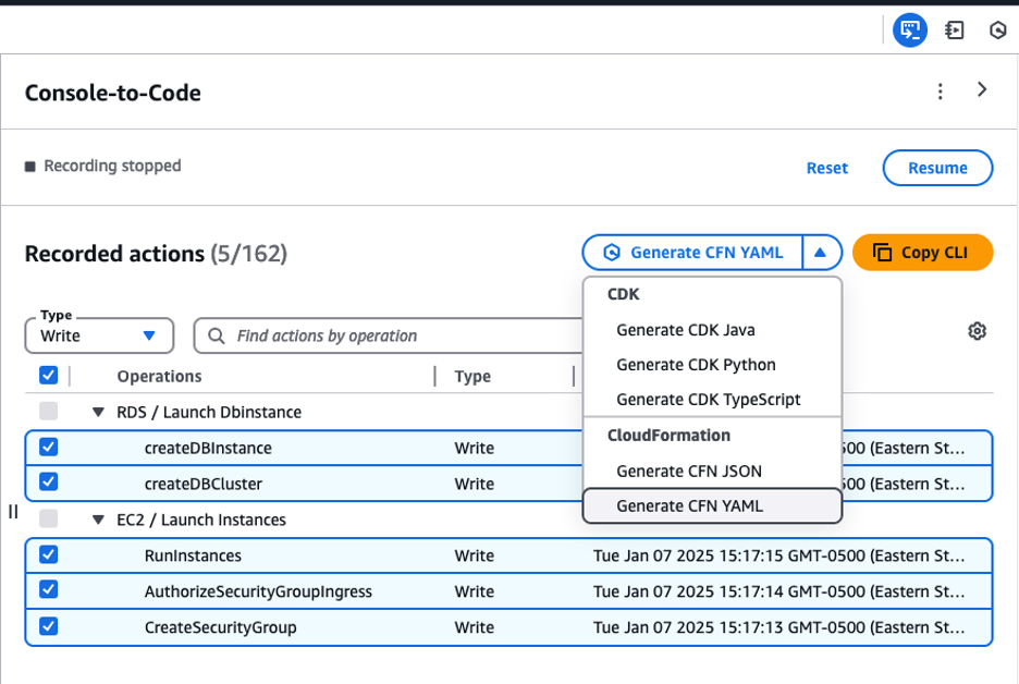 Generate Infrastructure-As-Code from the Console-to-Code recording 