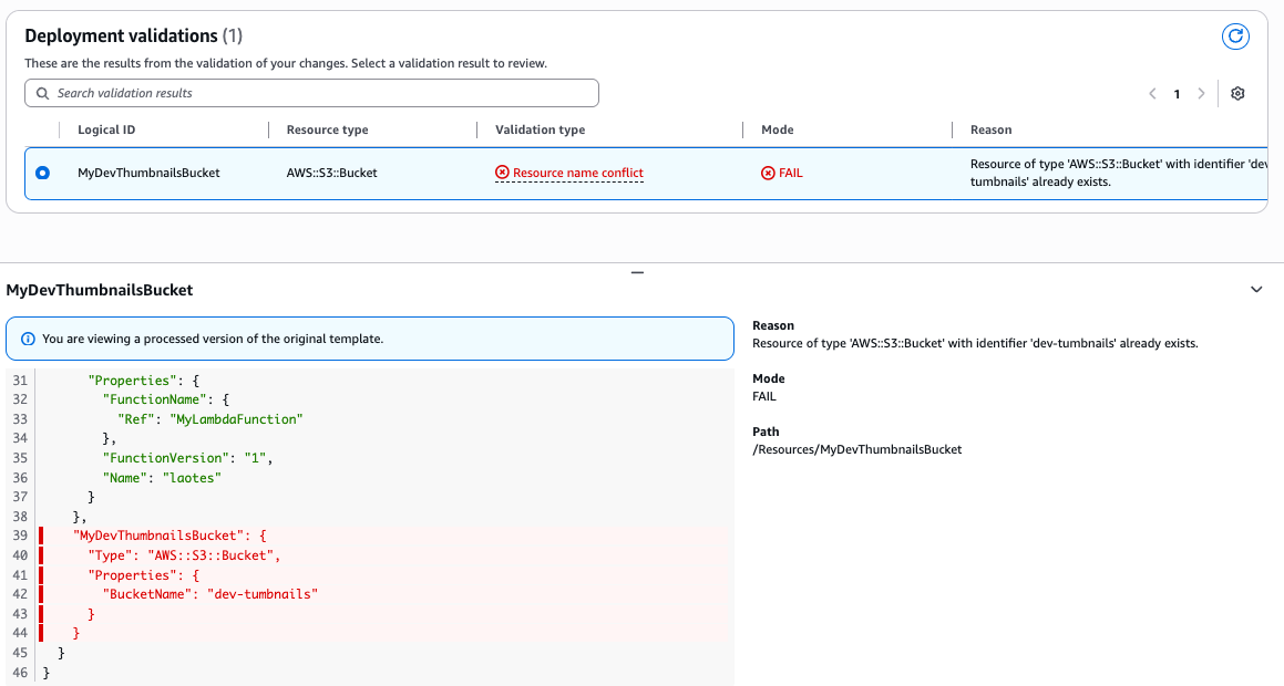 Figure 8: Resource name conflict validation