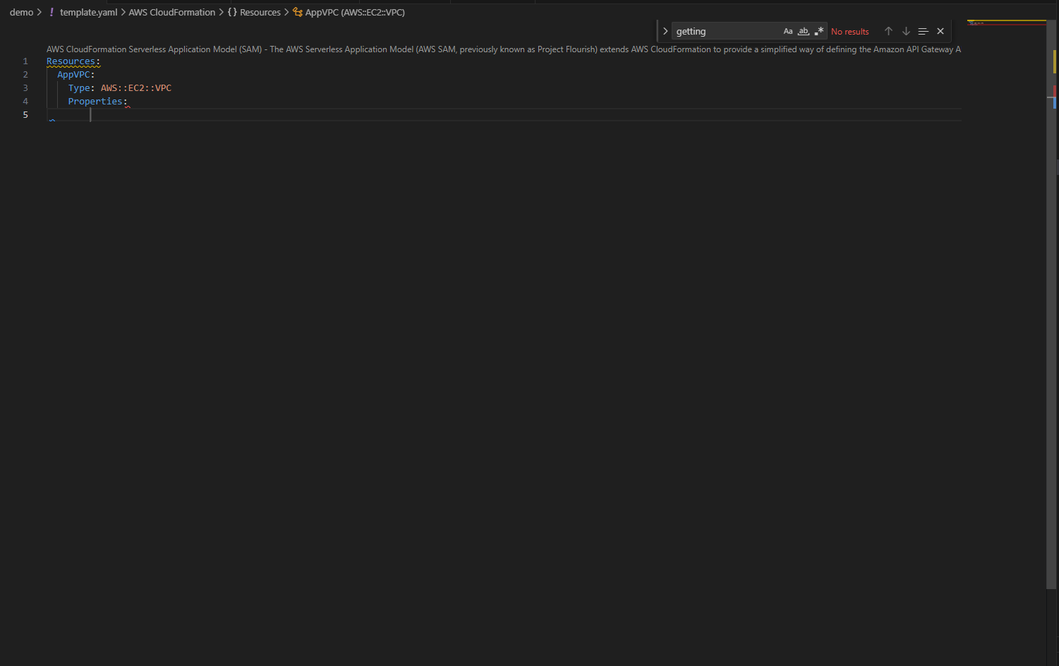 Cloudformation IDE extension doesn't suggest optional properties