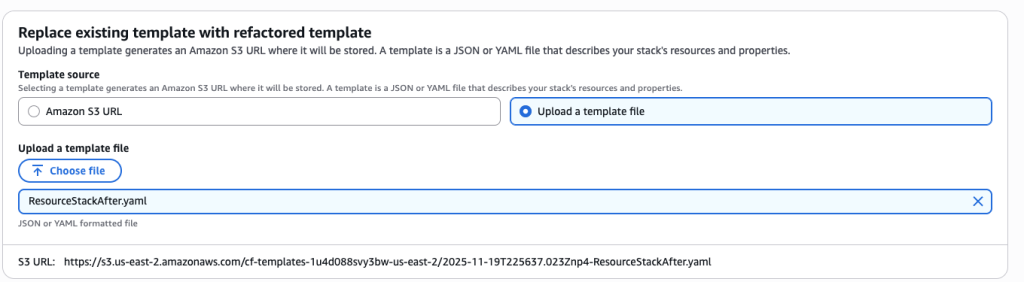 Upload the template ResourceStackAfter.yaml