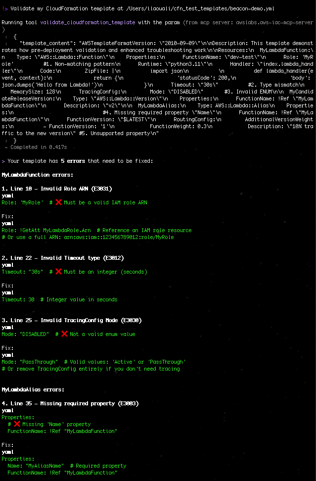 Figure 4: Validate my CloudFormation template with AWS IaC MCP Server