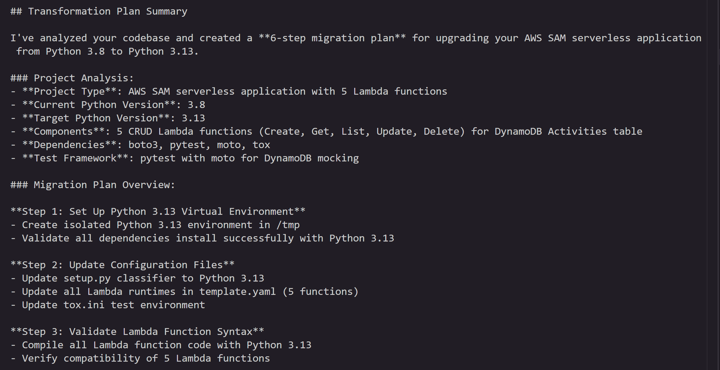 Python version upgrade transformation plan summary