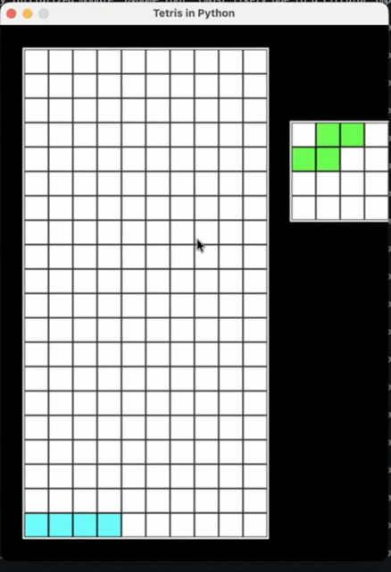 Screenshot of the transformed Tetris application running as a Python pygame application