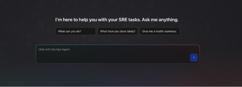 Screenshot of the DevOps Agent Operator Console to initiate a chat with a DevOps Agent.
