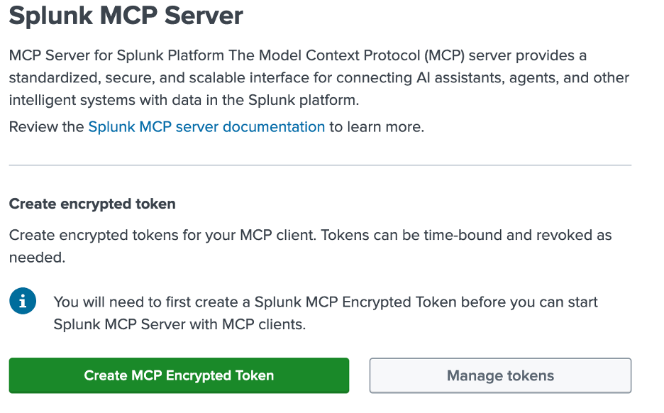 Screenshot of Splunk MCP Server configuration form.